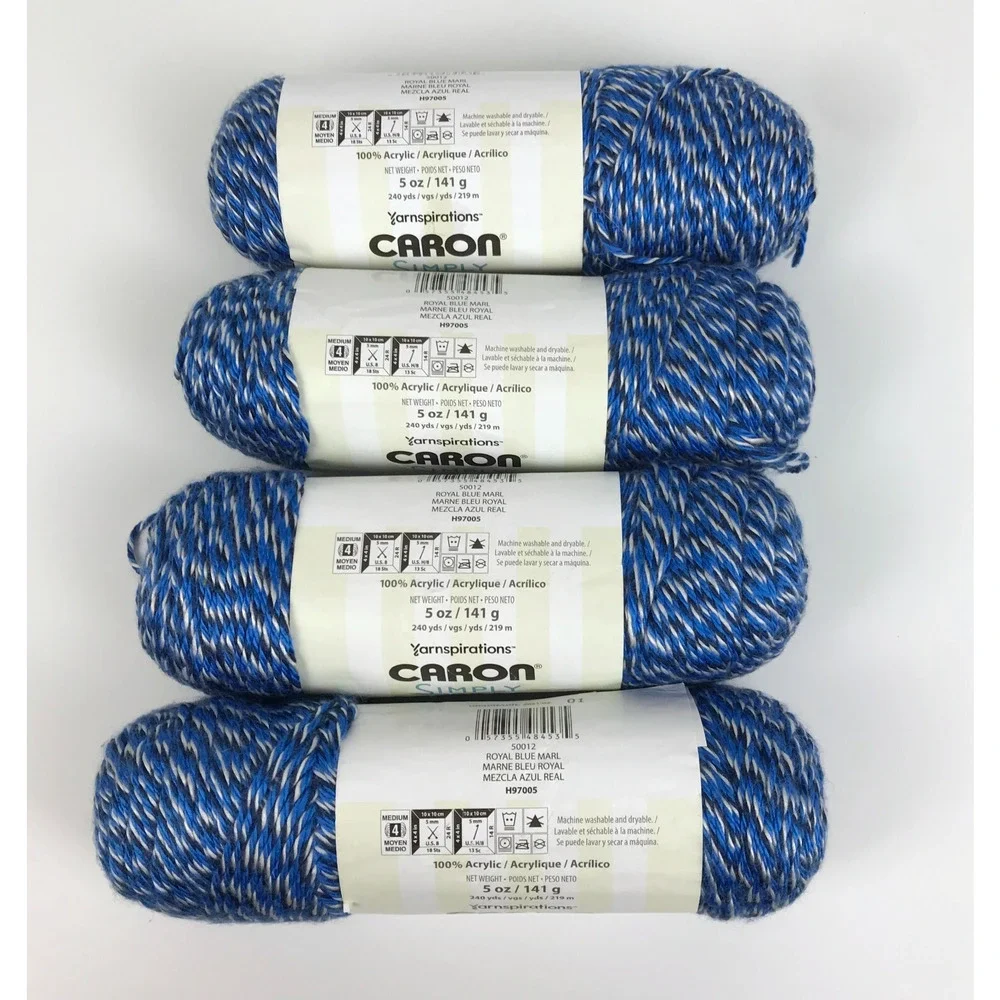 Caron Simply Soft Marled Yarn Royal Blue Marl 5 oz 240 yds - Lot of 4